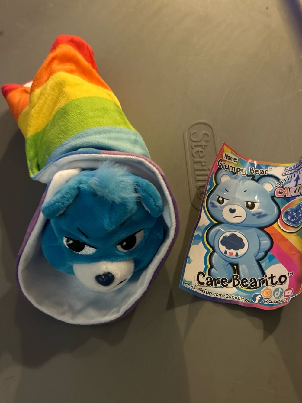 Care Bears Grumpy Bear Blue Plush with Rainbow Wrap